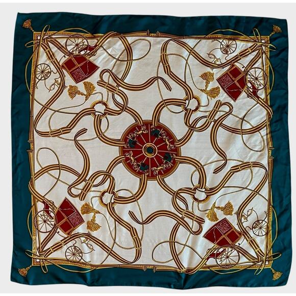 Talbots Royal Carriage Silk Scaf Gold Green Baroque Design Luxury Old Money - Picture 1 of 8